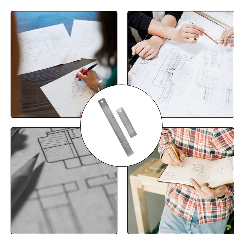 ZTEOFO 6-Inch Stainless Steel Metal Ruler with Non-Slip Cork Backing - 3 Pack - Image 2